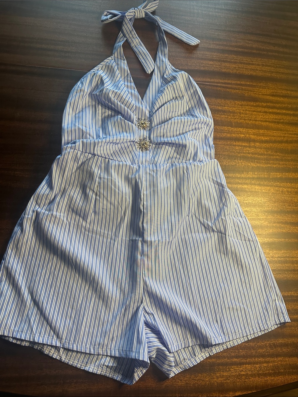SHEIN Blue & White Striped Halter Romper